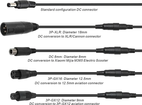 Miniatura 4 de Cargador de 29.4V 2A 5 enchufes para scooter 24V 25.2V 25.6V batería de litio, paquete DC 5.5 * 2.1 con 0.315 in 3 clavijas/0.472 in 3