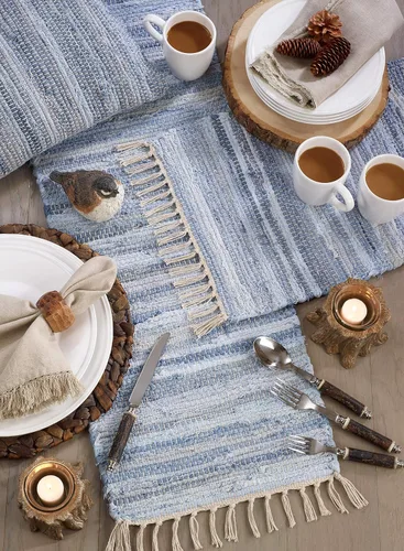 Miniatura 4 de Saro Lifestyle Camino de mesa Chindi con diseño de mezclilla, denim, 16 x 54 pulgadas