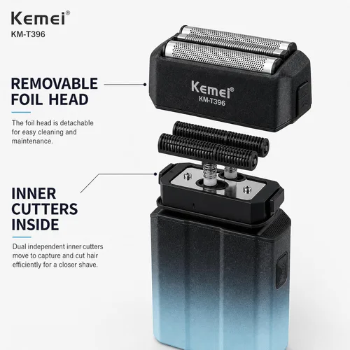 Miniatura 5 de Kemei KM-T396 - Afeitadora eléctrica para hombres con 3 cuchillas flotantes, afeitadora eléctrica inalámbrica recargable de 7500 RPM para hombre