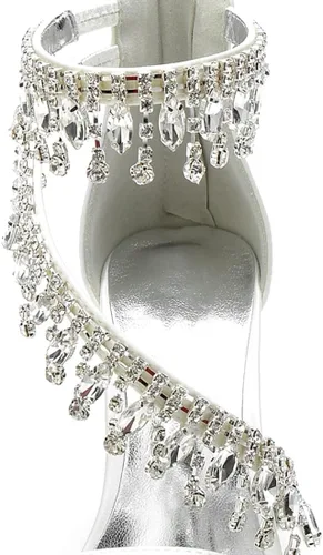 Miniatura 5 de Hyinlays Sandalias de tacón alto de cristal grueso para mujer, con correa de tobillo, zapatos de boda, baile de graduación, zapatos de noche