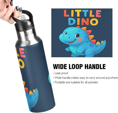 Miniatura 4 de Cute Dinosaur Blue Insulated Stainless Steel Water Bottle with Straw 32 Oz Leakproof Water Bottles, BPA-Free Sport Water Bottle Insulated