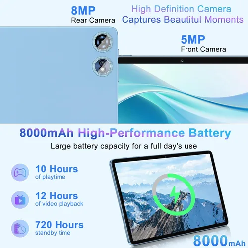 Miniatura 4 de 2025 Tablet Android 14 de 10 pulgadas con 22 GB RAM 128 GB ROM 1 TB de expansión, tablets con teclado ratón, Octa-Core, batería de 8000 mAh, Azul