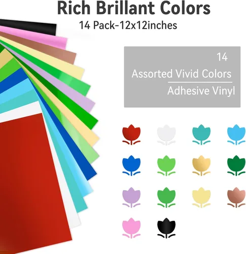 Miniatura 2 de Lya Vinyl - Paquete de 14 hojas de vinilo permanente brillante - Hojas de vinilo autoadhesivo para máquina de corte, hojas permanentes para 14