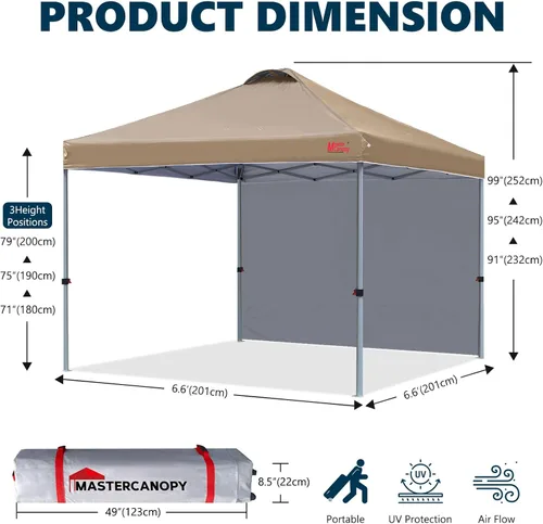 Miniatura 6 de MASTERCANOPY - Toldo desplegable duradero con 1 pared lateral (6.6 x 6.6 pies, caqui)