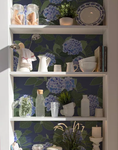 Miniatura 3 de Papel tapiz floral despegar y pegar autoadhesivo de hortensias, papel de pared estilo campo francés color crema, papel tapiz adhesivo