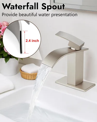 Miniatura 3 de Midanya Grifo de baño con boquilla de cascada de una sola manija, grifo de lavabo de baño de 1 agujero, moderno grifo de lavabo de lavabo de RV