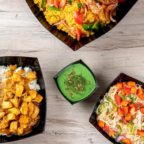 Miniatura 8 de Restaurantware Moderna - Cuencos de plástico de lujo de 8 onzas, 10 cuencos cuadrados desechables para ensalada, duraderos y resistentes