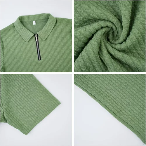 Miniatura 6 de Camisas polo casuales a rayas para hombre Moda atlética elástica cuello con cremallera manga corta ajustada