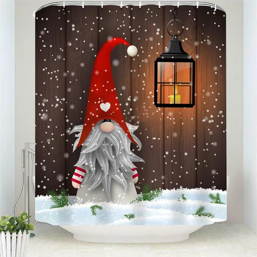 Miniatura 8 de Cortinas de ducha de gnomo para baño, bonita cortina de ducha de tela de gnomo de Navidad con ganchos incluidos, 66 x 72 pulgadas A1
