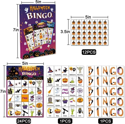 Miniatura 3 de Suministros de fiesta de juegos de bingo de Halloween para niños 24 jugadores