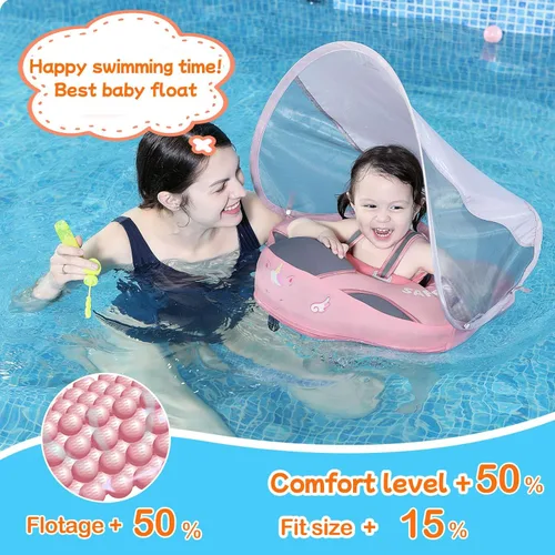 Miniatura 4 de Mambobaby Flotador con Toldo y Cola Nuevo Mejorado Flotador de Piscina No Inflable para Bebé Flotador de Natación Mambo Entrenador de Natación Tela