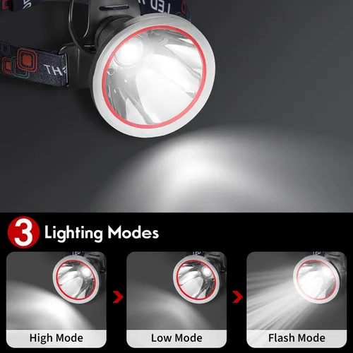 Miniatura 3 de Linterna frontal LED recargable de alta potencia, IPX4 impermeable con cargador, lámpara de caza de larga duración para correr, pesca, campamento