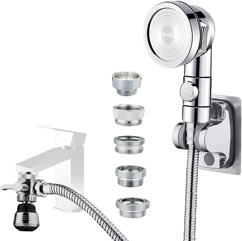 Accesorio rociador de grifo para fregadero, rociador de ducha con manguera de acero inoxidable de 59 pulgadas para lavado de cabello y ducha de