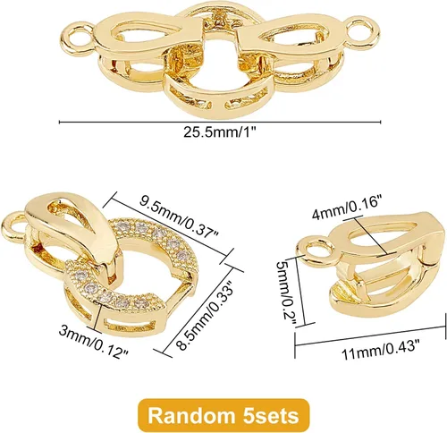 Miniatura 2 de CHGCRAFT Juego de 5 cierres plegables de latón de 0.984 in con circonita cúbica ovalada de larga duración para pulseras, collares, tobilleras
