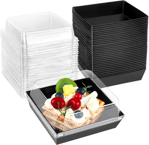 Miniatura 8 de Kucoele Paquete de 50 Cajas Pequeñas de Charcutería con Tapas Transparentes, Cajas de Papel para Postres Para Llevar, Cajas de Panadería, Rosa