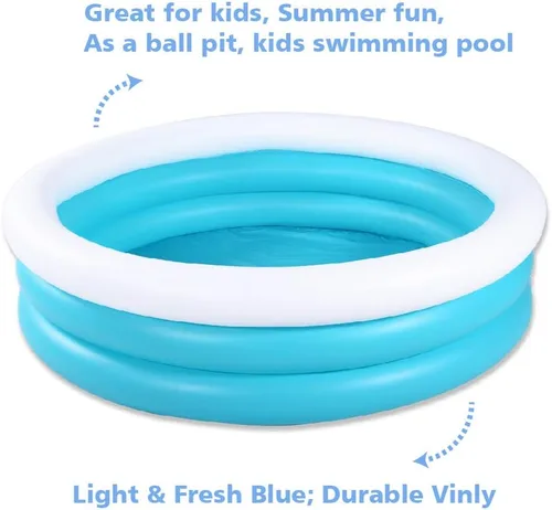 Miniatura 5 de Piscina inflable para niños, piscina de barandilla de 60 x 16 pulgadas de grosor para niños, piscina inflable azul y blanca para juegos de fiesta