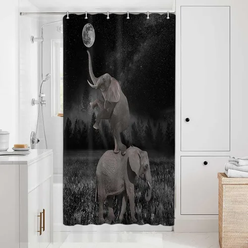 Boziqr Divertidas cortinas de ducha para baño, bonita cortina de baño de elefante, luna, bosque, decoración rústica de granja, tela de poliéster,