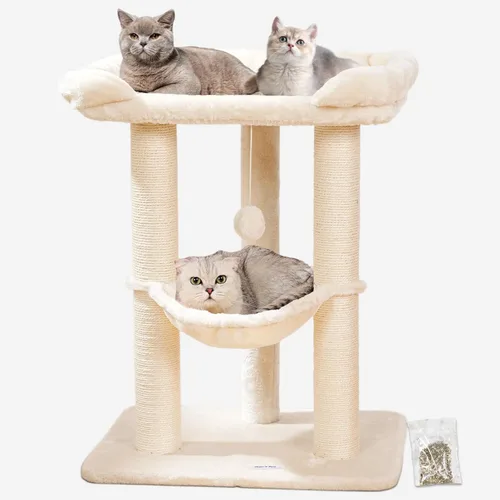 Happi N Pets Torre de Árbol para Gatos Grande de 28 pulgadas para Gatos de Interior, Poste Rascador para Gatos con Cama Grande para Gatos Grandes
