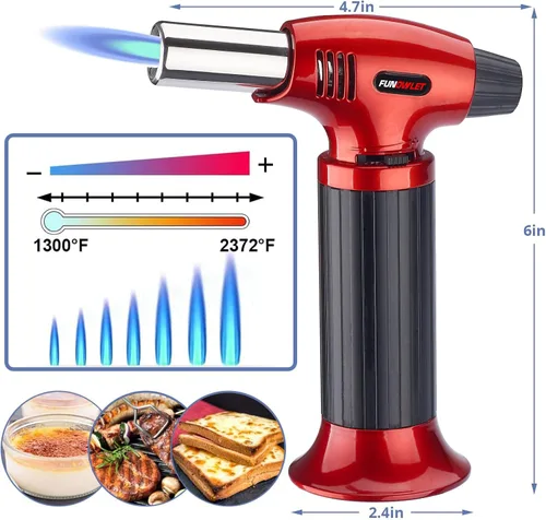 Miniatura 5 de FunOwlet - Encendedor de butano, 2 unidades, recargables, sopletes de cocina culinarios con bloqueo de seguridad y llama ajustable para postres