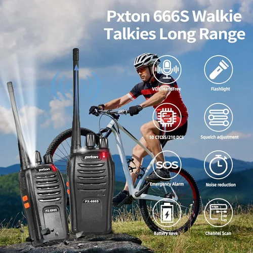 Miniatura 3 de pxton walkie talkies, 666S walkie talkies para adultos de largo alcance recargable con auriculares y batería de iones de litio, radios de 2 vías