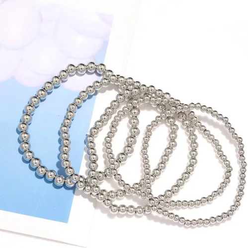 Miniatura 3 de Pulsera de cuentas de oro para mujer, chapada en oro de 14 quilates, pulsera de cuentas de bola de cuerda elástica, pulsera de la amistad