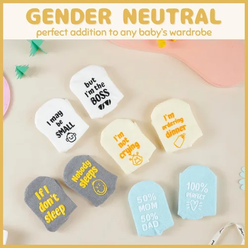 Miniatura 4 de InnoBeta Juego de calcetines para bebé con citas divertidas (4 pares) calcetines para recién nacidosbebés para baby shower, revelación de género