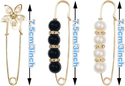 Miniatura 2 de ELANE Alfileres decorativos para ropa, broches de perlas, tensores de cintura para pantalones, pasadores de seguridad decorativos grandes para ropa