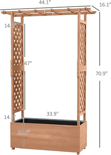 Miniatura 7 de Outsunny - Macetero de jardín elevado con enrejado arqueado para plantas trepadoras de enredadera, flores colgantes, macetero de madera