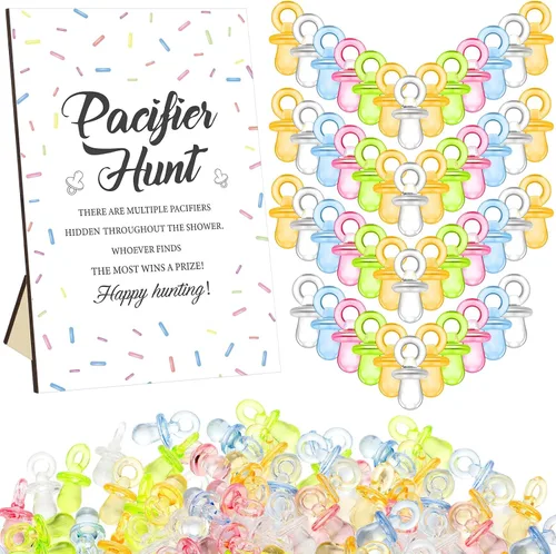 Miniatura 11 de Thyle Juego de 51 piezas de chupete de caza para baby shower, incluye signo de caza y 50 chupetes acrílicos para decoración de juegos de baby Rosa