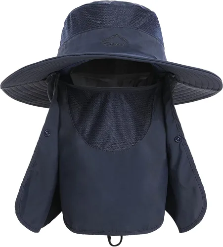 Sombrero de pesca para hombres y mujeres, sombrero de ala ancha con solapa desmontable para el cuello y cubierta facial