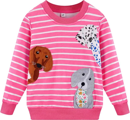 Miniatura 24 de Sudaderas para niñas pequeñas, cuello redondo, sin botones, de manga larga, para invierno, casual, ropa 2T-7T, Dinosaurio