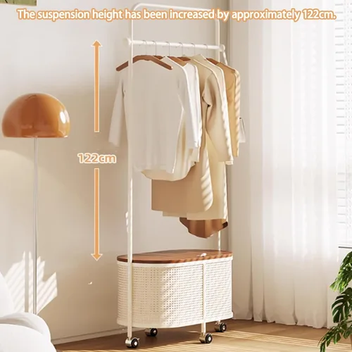 Miniatura 5 de 360 °Rotary Clothes Rack, Metal Clothing Rack, Garment Rack with Wheels and Large Capacity Storage Basket, Merchandise Coat Rack Display for Hanging