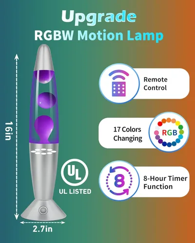 Miniatura 3 de Lámpara de movimiento líquido que cambia de 17 colores con control remoto: Luz nocturna LED púrpura de 16 pulgadas para niños y adultos - Lámpara