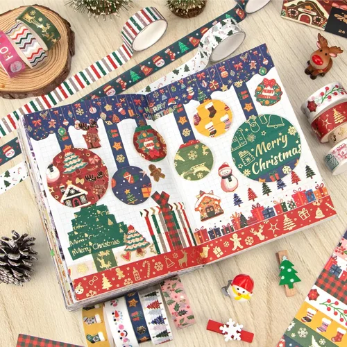Miniatura 6 de Ieebee Juego de 24 Rollos de Cinta Washi Navideña - Cinta Decorativa de Lámina Dorada para Suministros de Scrapbooking, Suministros de Diario