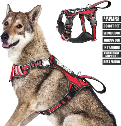 Miniatura 15 de Arnés para perro de servicio WINSEE sin tirones con 7 parches para perros, arnés reflectante para mascotas con asa acolchada y duradera
