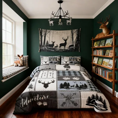 Miniatura 5 de Juego de edredón Deer Bear para niños tamaño completo, juego de ropa de cama rústica de aventura de caza para decoración de habitación de niños
