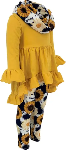 Miniatura 4 de Unique Baby Conjunto de 3 piezas con estampado de girasol y margaritas, Amarillo