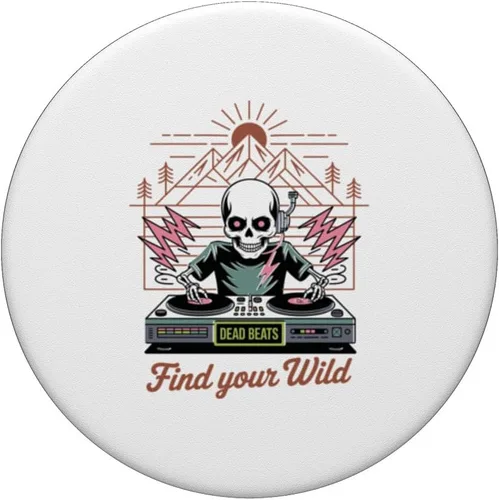 Miniatura 3 de Dead Beats Skeleton Dj Music Fun Turntables Retro Punk EDM PopSockets Adhesive PopGrip