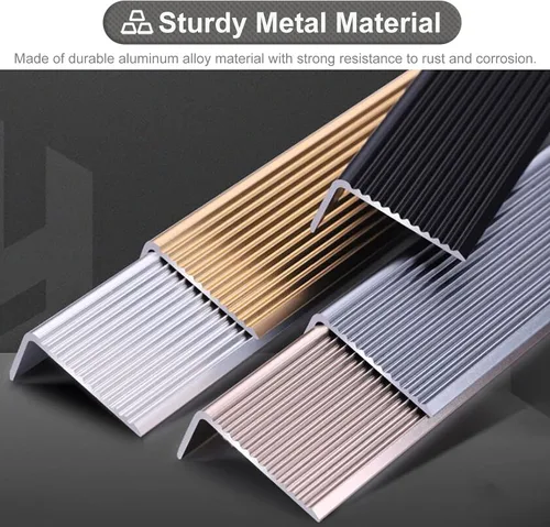 Miniatura 3 de ZIMGOD Tira protectora de borde de metal, borde antideslizante para escaleras, umbral de tira de transición en forma de L, borde de vinilo laminado