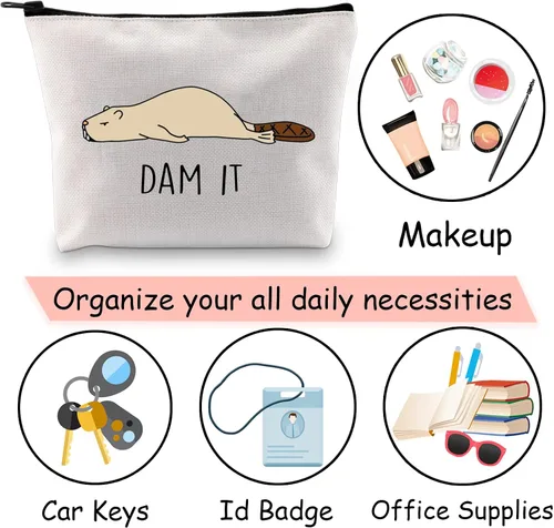 Miniatura 7 de JXGZSO Bolsa de cosméticos de castor divertido Beaver Lover, regalo para amantes del roedor, bolsa de maquillaje, Con la leyenda "Dam It