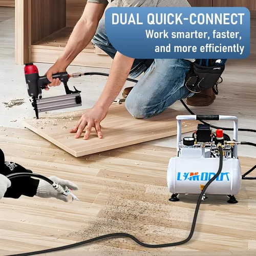 Miniatura 3 de Limodot Compresor de aire ultra silencioso, solo 60 dB, tanque de acero de 1 galón, sin aceite, compresor de aire eléctrico perfecto para clavado