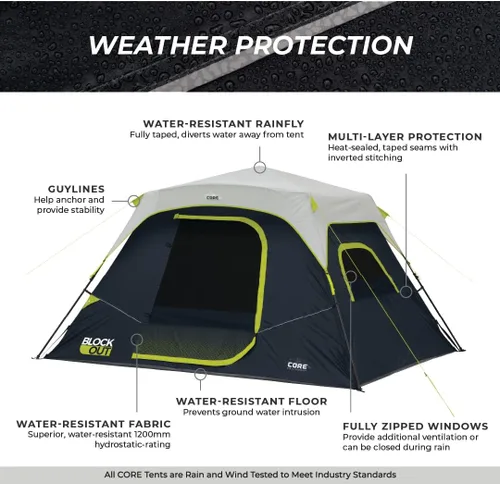 Miniatura 7 de CORE Blackout Instant Cabin Tent Large Family Pop Up Dark Room Tent with Easy Camp Setup Included Storage Pockets for Outdoor Camping Accessories