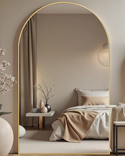 Miniatura 14 de DMWOODFL Espejo arqueado de cuerpo entero de 58"x18" - Montaje en pared/piso con soporte, vidrio a prueba de roturas y marco de aluminio, espejo