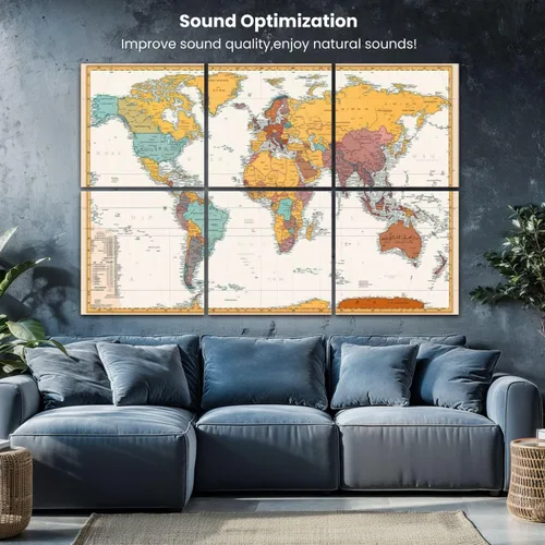 Miniatura 4 de Paneles acústicos artísticos antiguos de color retro con mapa político del mundo están separadas claramente, paquete de 6 paneles de pared