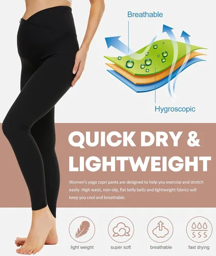 Miniatura 4 de YOKGO Maternidad - Embarazo para mujer, bolsillos cortos de yoga - Panel completo para entrenamiento sobre el vientre para embarazadas