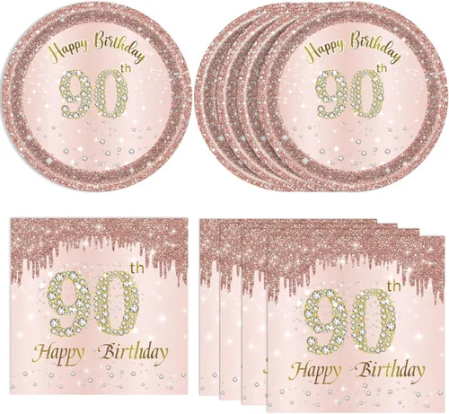 Miniatura 17 de Decoraciones de cumpleaños número 70 para mujer, decoraciones de cumpleaños número 70, platos y servilletas de oro rosa, decoraciones de cumpleaños