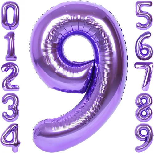 Miniatura 34 de Globo de número 0 de 40 pulgadas de RainbowQ Party, grande, color púrpura, para niños o niñas, números del 0 al 9, de papel de aluminio y Mylar