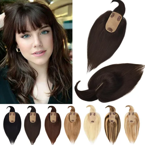 Miniatura 21 de Toppers de cabello humano real para mujeres con cabello delgado, 6 pulgadas, marrón oscuro