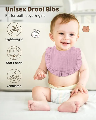 Miniatura 5 de Lictin Juego de 8 baberos de muselina para bebé - Baberos tipo bandana para babeo y dentición, de algodón unisex Marrón