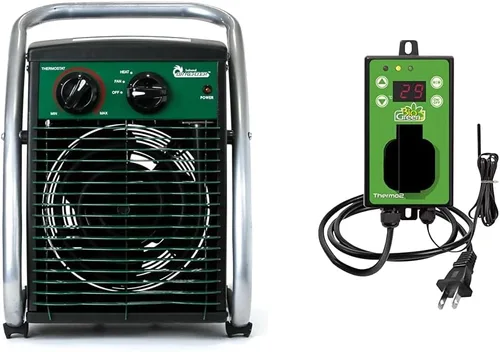 Dr. Heater DR218-1500W - Calentador infrarrojo para taller de invernadero, 1500 vatios y Termostato digital BioGreen TER2/US Thermo 2 con función de